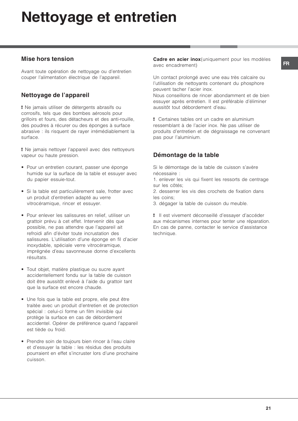Nettoyage et entretien | Hotpoint Ariston KRA 640 X User Manual | Page 21 / 56