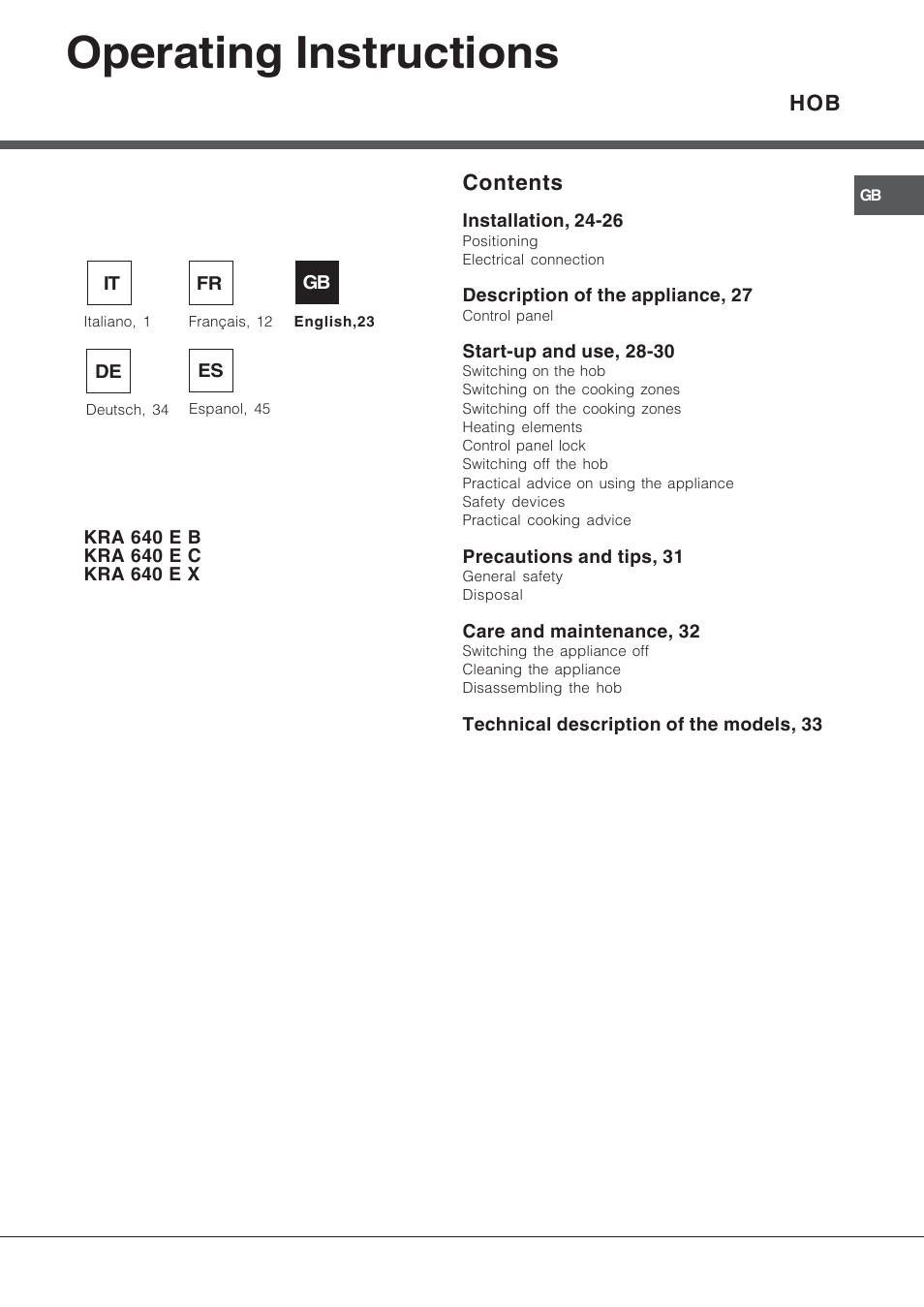 Operating instructions | Hotpoint Ariston KRA 640 X User Manual | Page 23 / 56