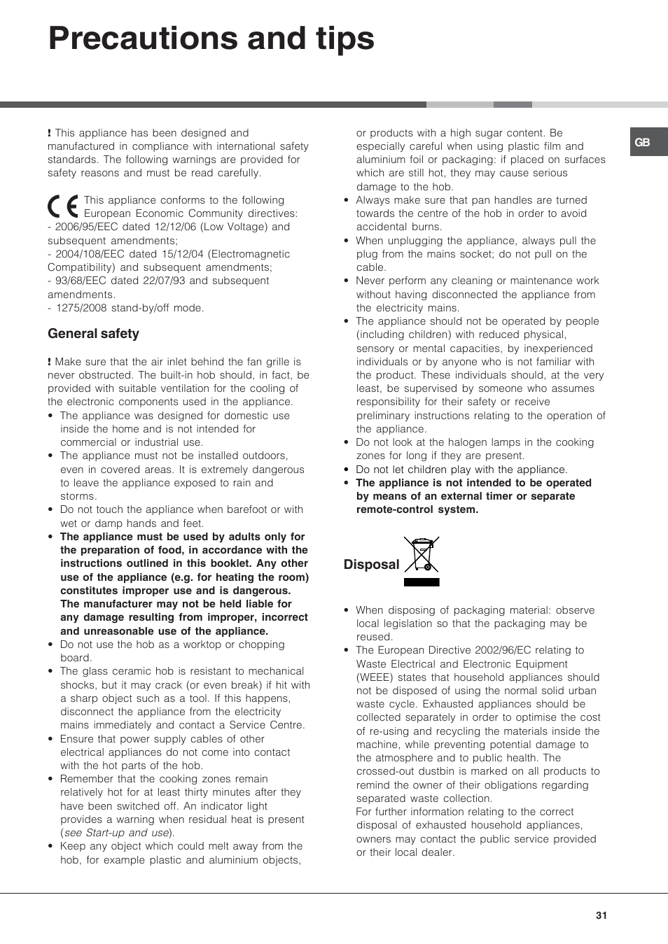 Precautions and tips | Hotpoint Ariston KRA 640 X User Manual | Page 31 / 56