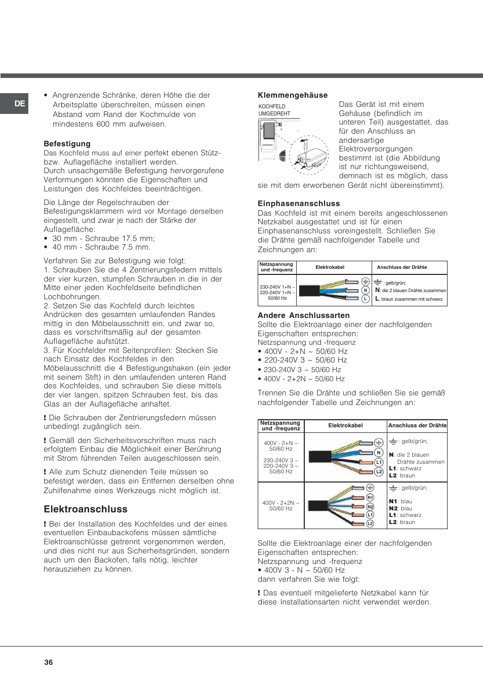 Elektroanschluss | Hotpoint Ariston KRA 640 X User Manual | Page 36 / 56