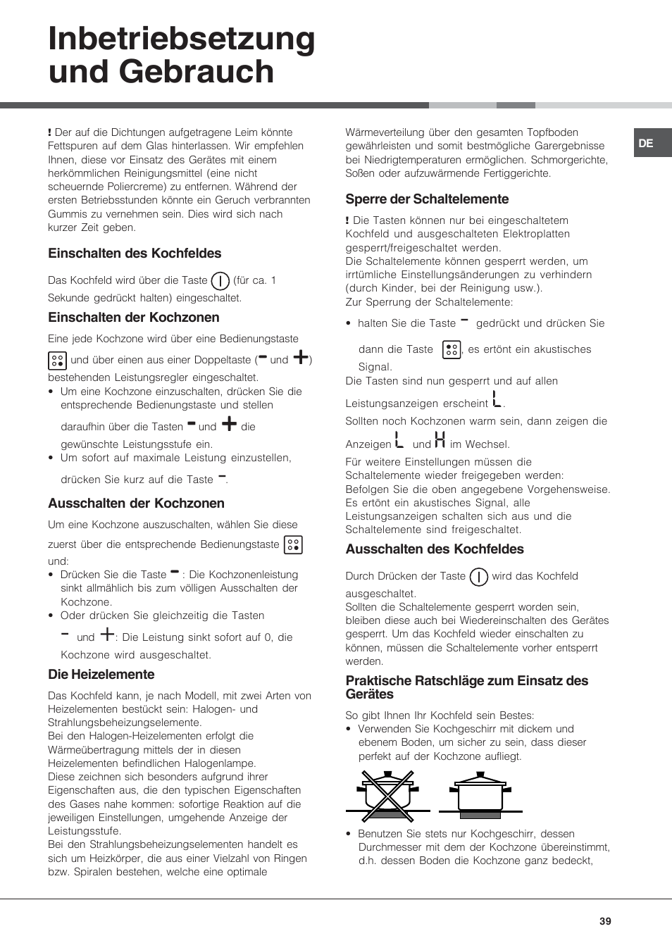 Inbetriebsetzung und gebrauch | Hotpoint Ariston KRA 640 X User Manual | Page 39 / 56