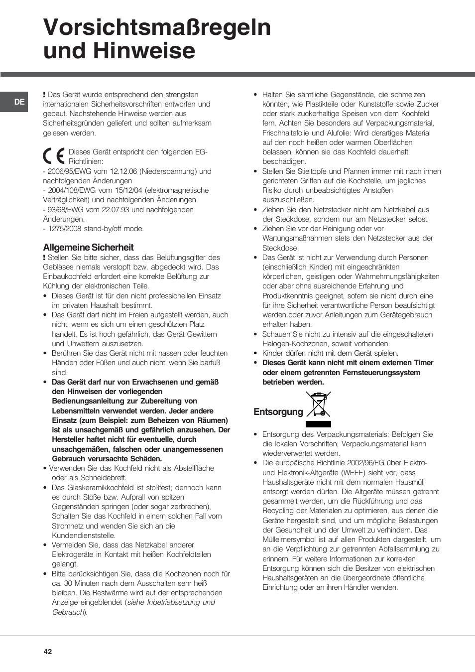 Vorsichtsmaßregeln und hinweise | Hotpoint Ariston KRA 640 X User Manual | Page 42 / 56
