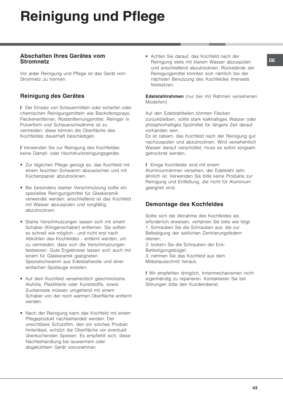 Reinigung und pflege | Hotpoint Ariston KRA 640 X User Manual | Page 43 / 56