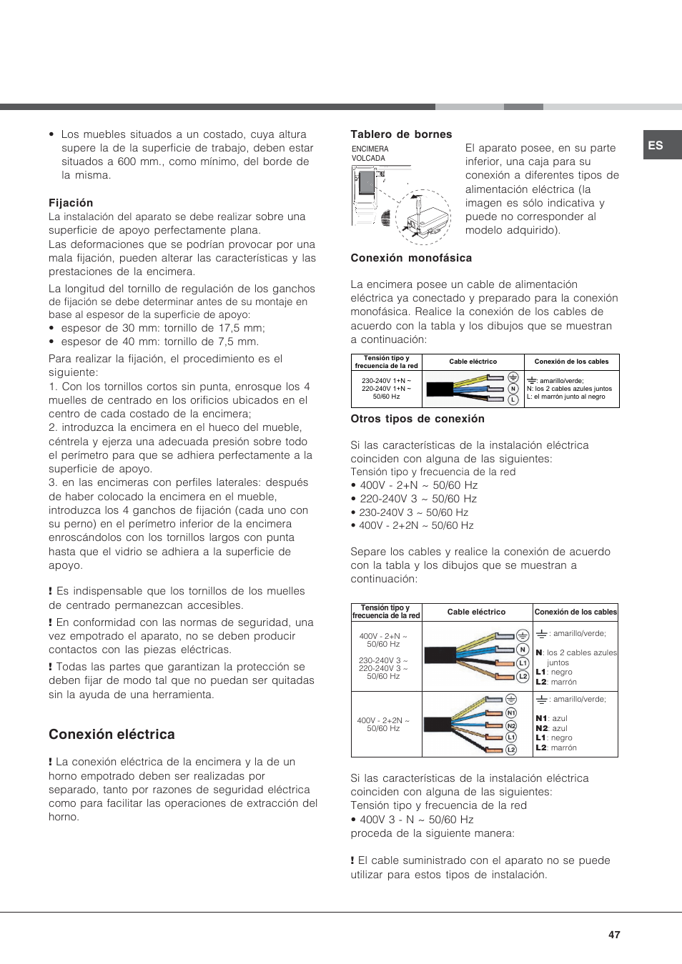 Conexión eléctrica | Hotpoint Ariston KRA 640 X User Manual | Page 47 / 56