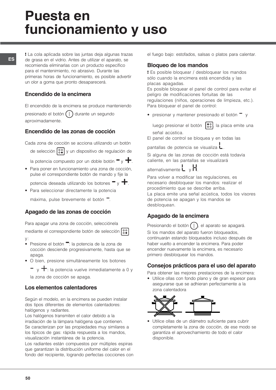Puesta en funcionamiento y uso | Hotpoint Ariston KRA 640 X User Manual | Page 50 / 56