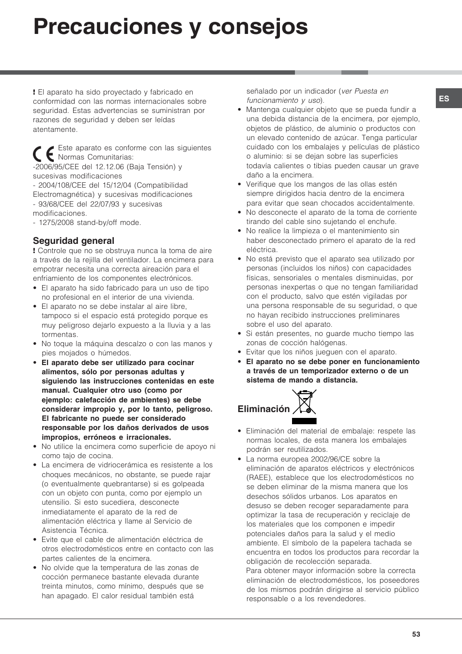 Precauciones y consejos | Hotpoint Ariston KRA 640 X User Manual | Page 53 / 56