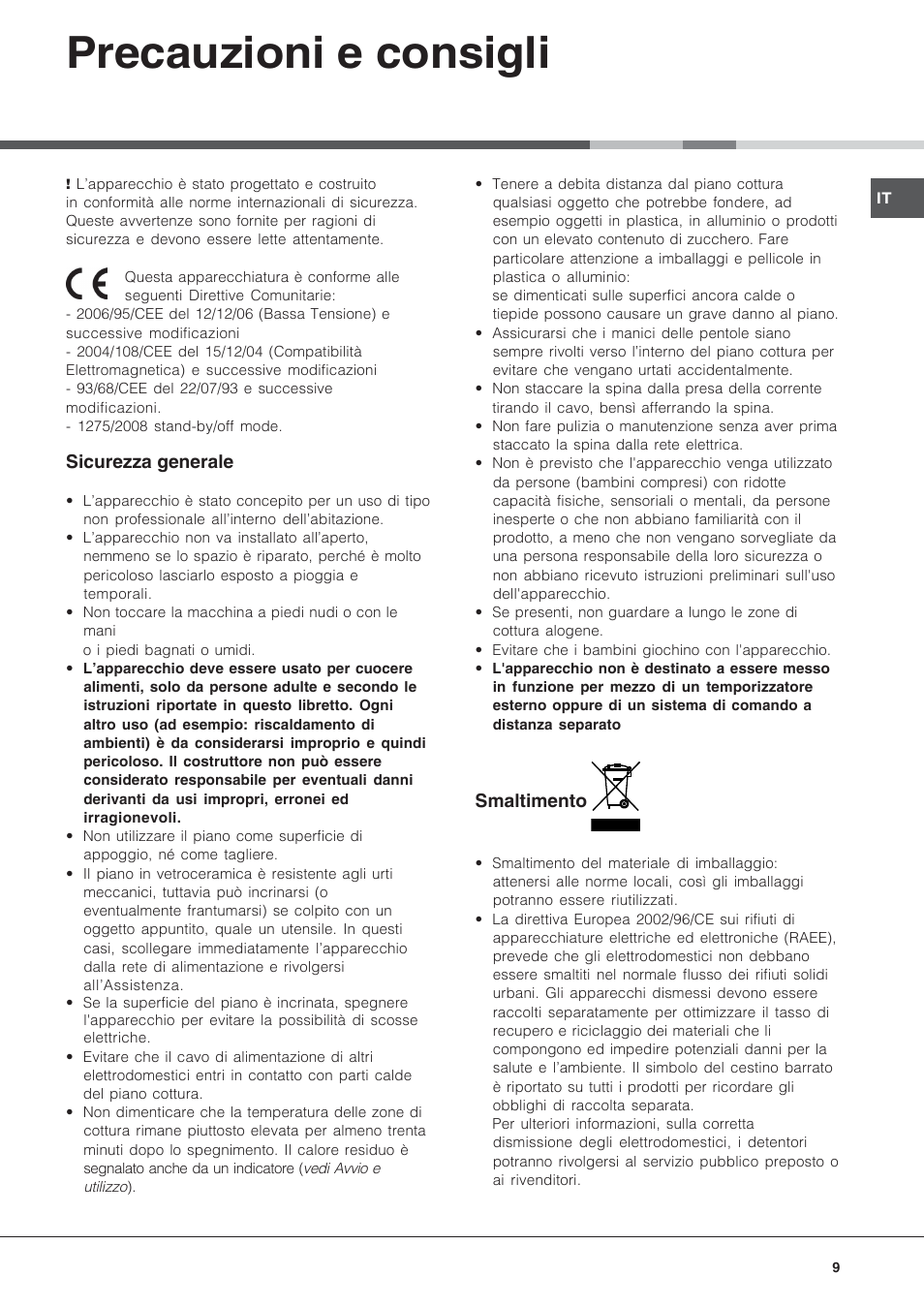 Precauzioni e consigli | Hotpoint Ariston KRA 640 X User Manual | Page 9 / 56