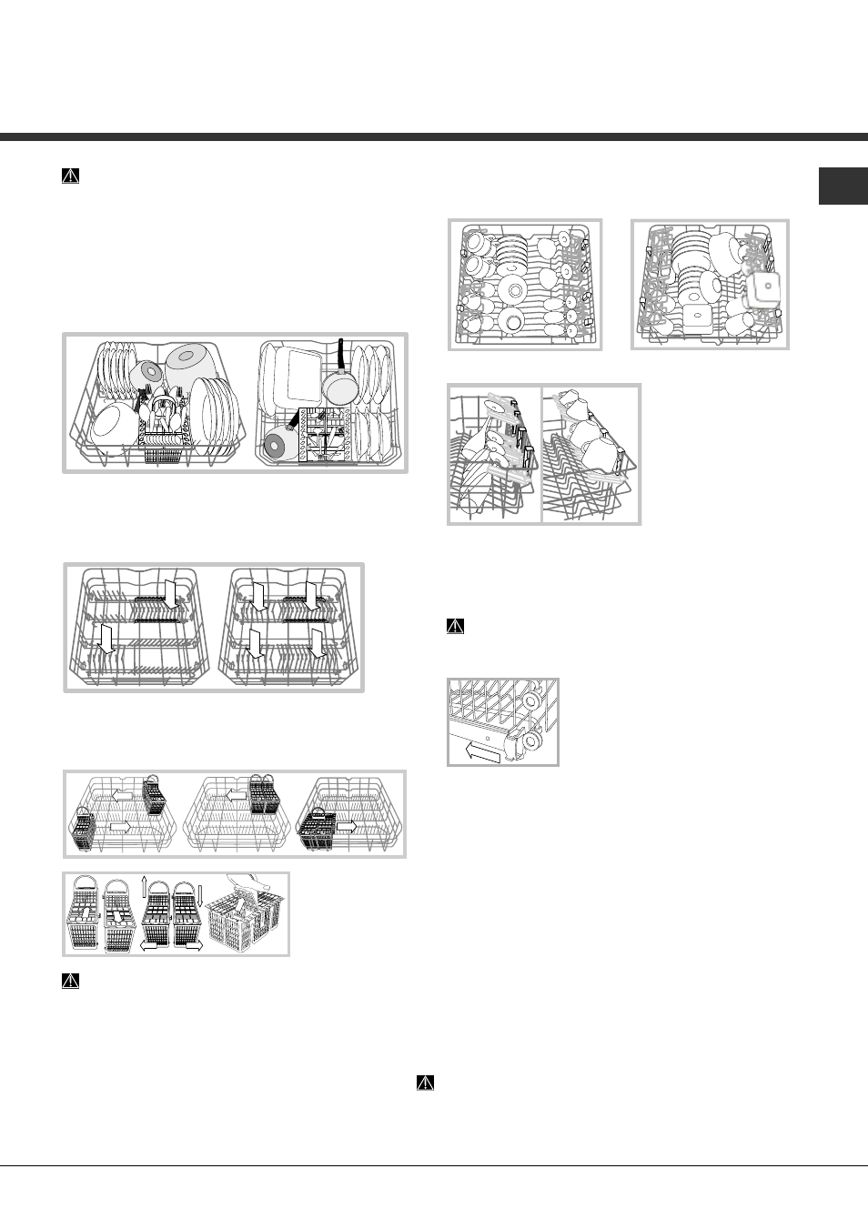 Carregar os cestos, Cesto inferior e cesto dos talheres, Cesto superior | Hotpoint Ariston LFSA+ M284 A WH User Manual | Page 77 / 84