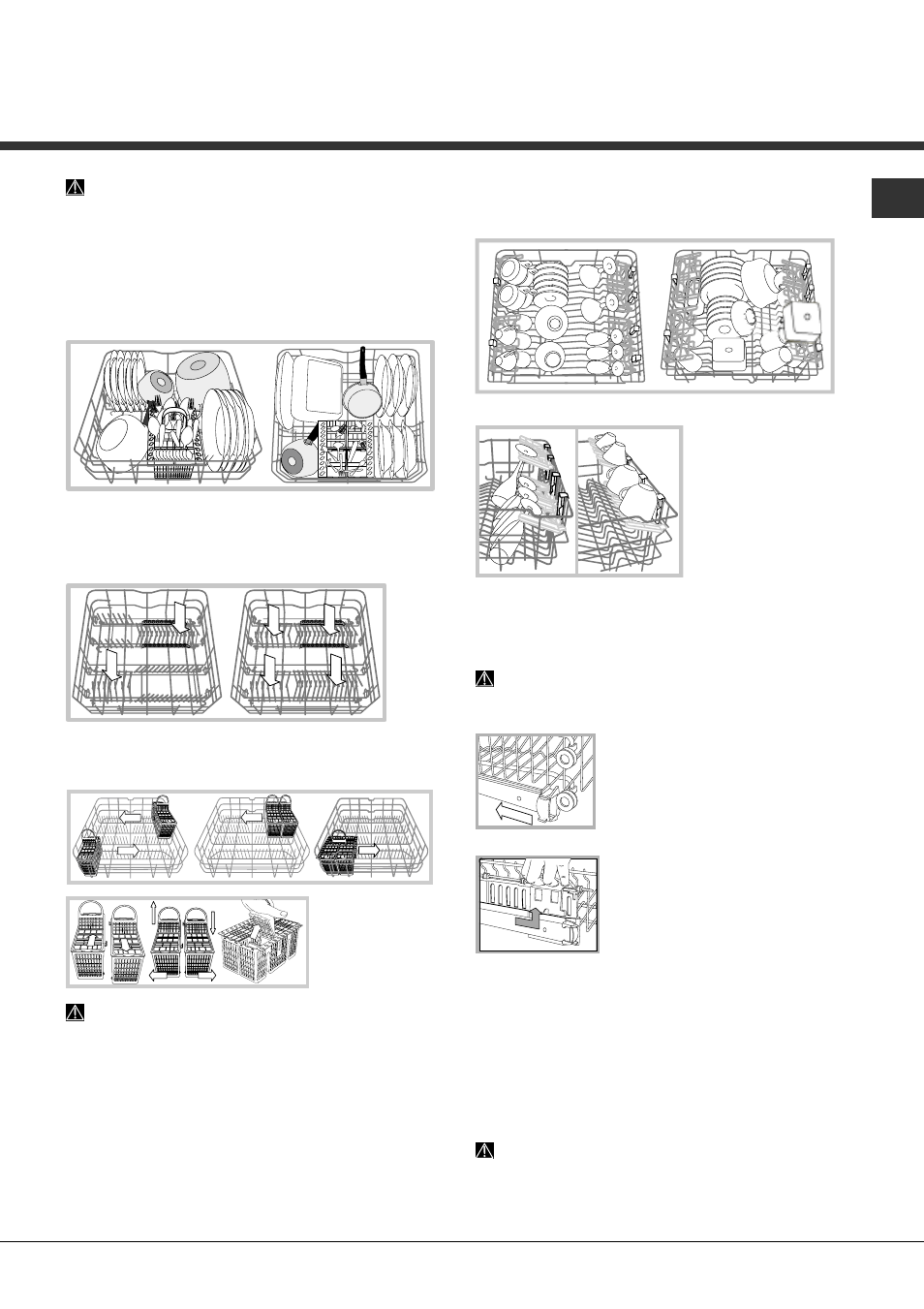 Cargar los cestos, Cesto inferior y cesto para cubiertos, Cesto superior | Hotpoint Ariston LFS 216 IX FR User Manual | Page 65 / 84