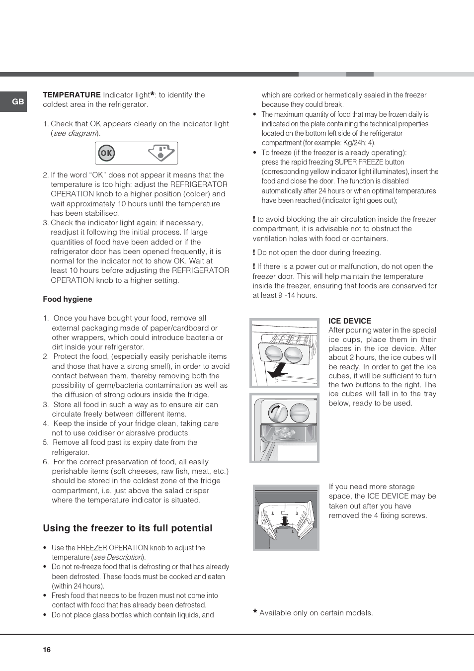 Using the freezer to its full potential | Hotpoint Ariston 4D AAB/HA User Manual | Page 16 / 60