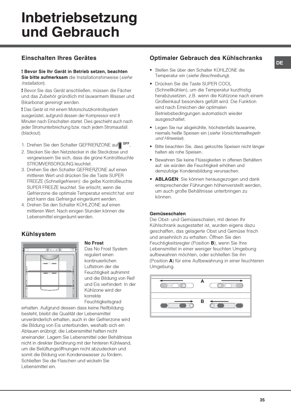 Inbetriebsetzung und gebrauch | Hotpoint Ariston Combiné Quadrio 4D AA W-HA User Manual | Page 35 / 60