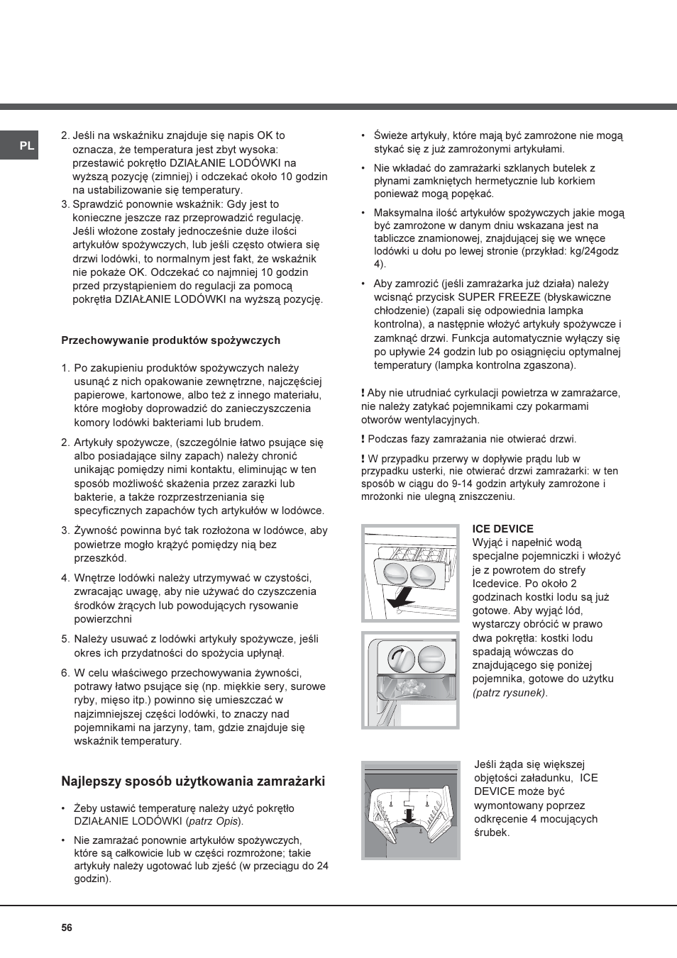 Najlepszy sposób u¿ytkowania zamra¿arki | Hotpoint Ariston Combiné Quadrio 4D AA W-HA User Manual | Page 56 / 60