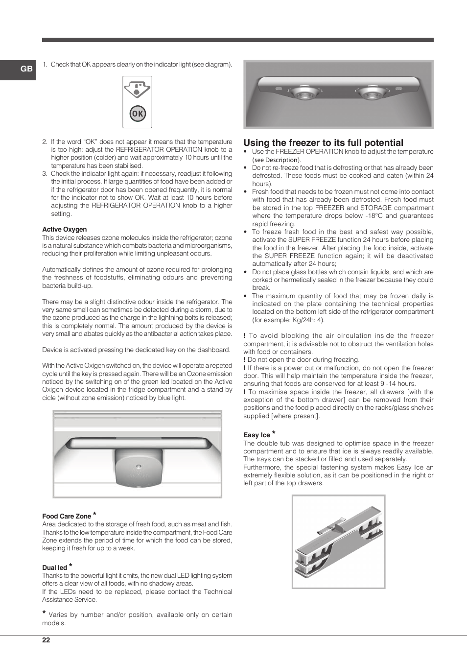 Using the freezer to its full potential | Hotpoint Ariston Combiné EBLH 18213 F O3 User Manual | Page 22 / 52