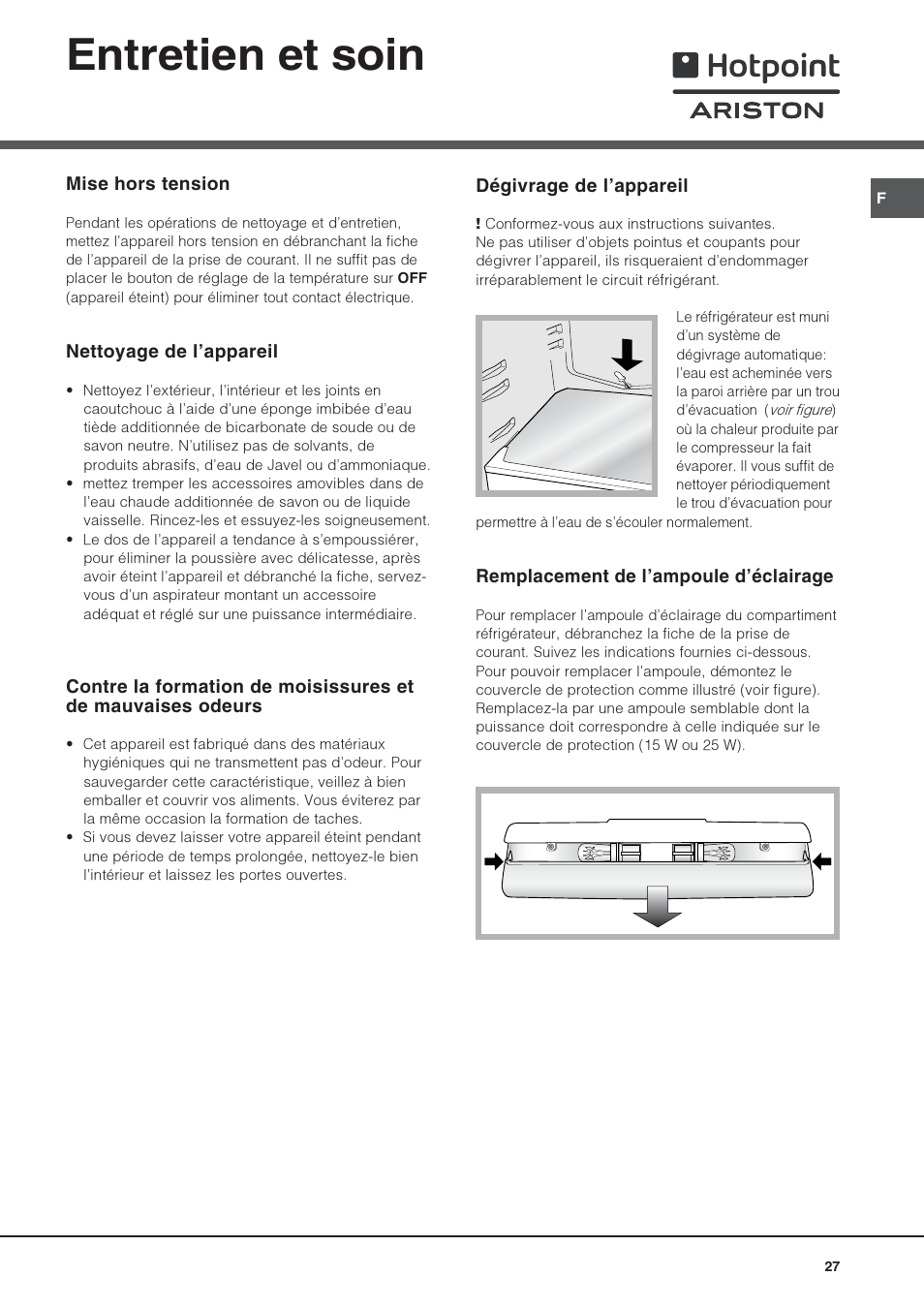 Entretien et soin | Hotpoint Ariston Monoporte SDS 1721 V-HA User Manual | Page 27 / 52