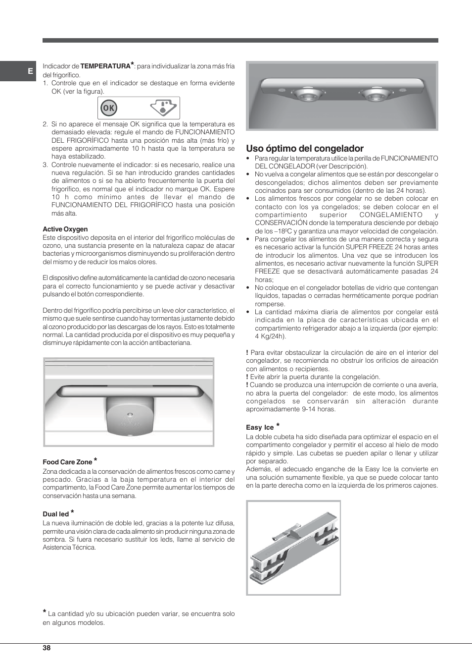 Uso óptimo del congelador | Hotpoint Ariston Combiné EBLH 18223 F O3 User Manual | Page 38 / 52