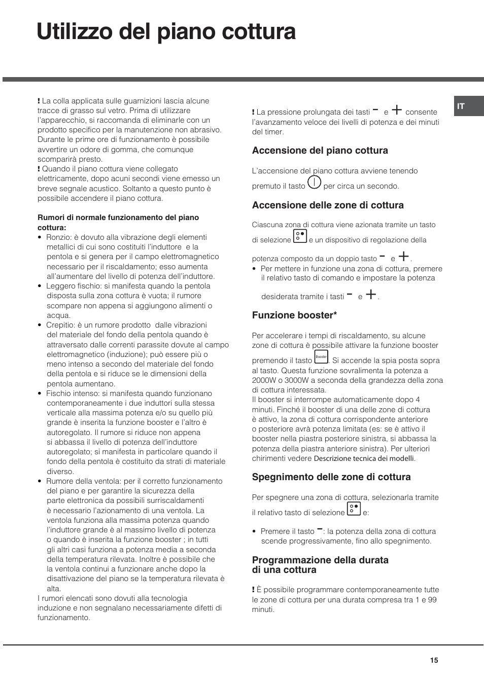 Utilizzo del piano cottura | Hotpoint Ariston CE6IFA.T X F-HA S User Manual | Page 15 / 64