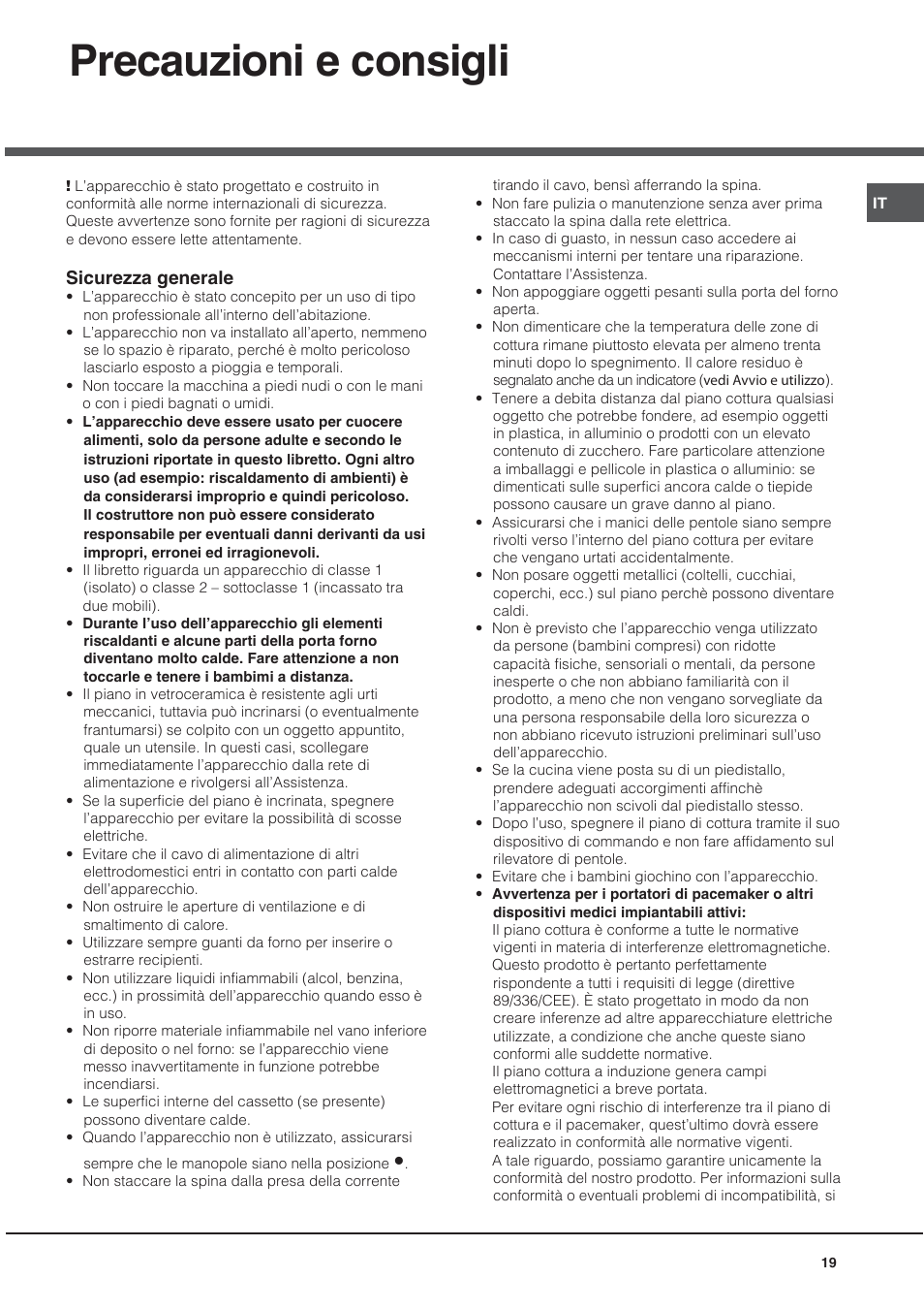 Precauzioni e consigli | Hotpoint Ariston CE6IFA.T X F-HA S User Manual | Page 19 / 64