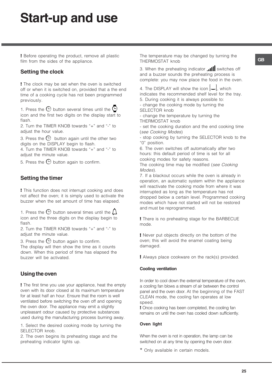 Start-up and use | Hotpoint Ariston CE6IFA.T X F-HA S User Manual | Page 25 / 64