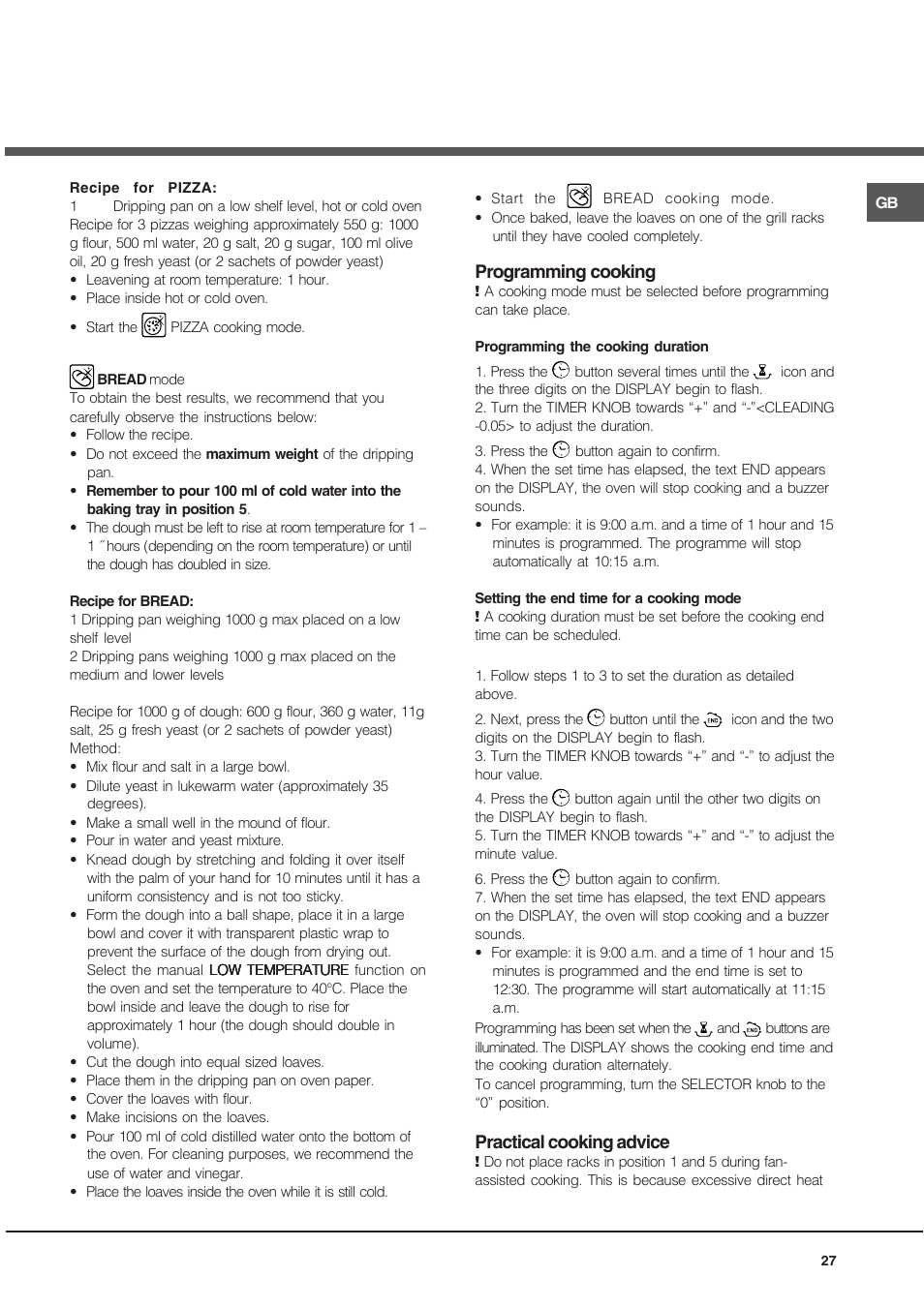 Programming cooking, Practical cooking advice | Hotpoint Ariston CE6IFA.T X F-HA S User Manual | Page 27 / 64