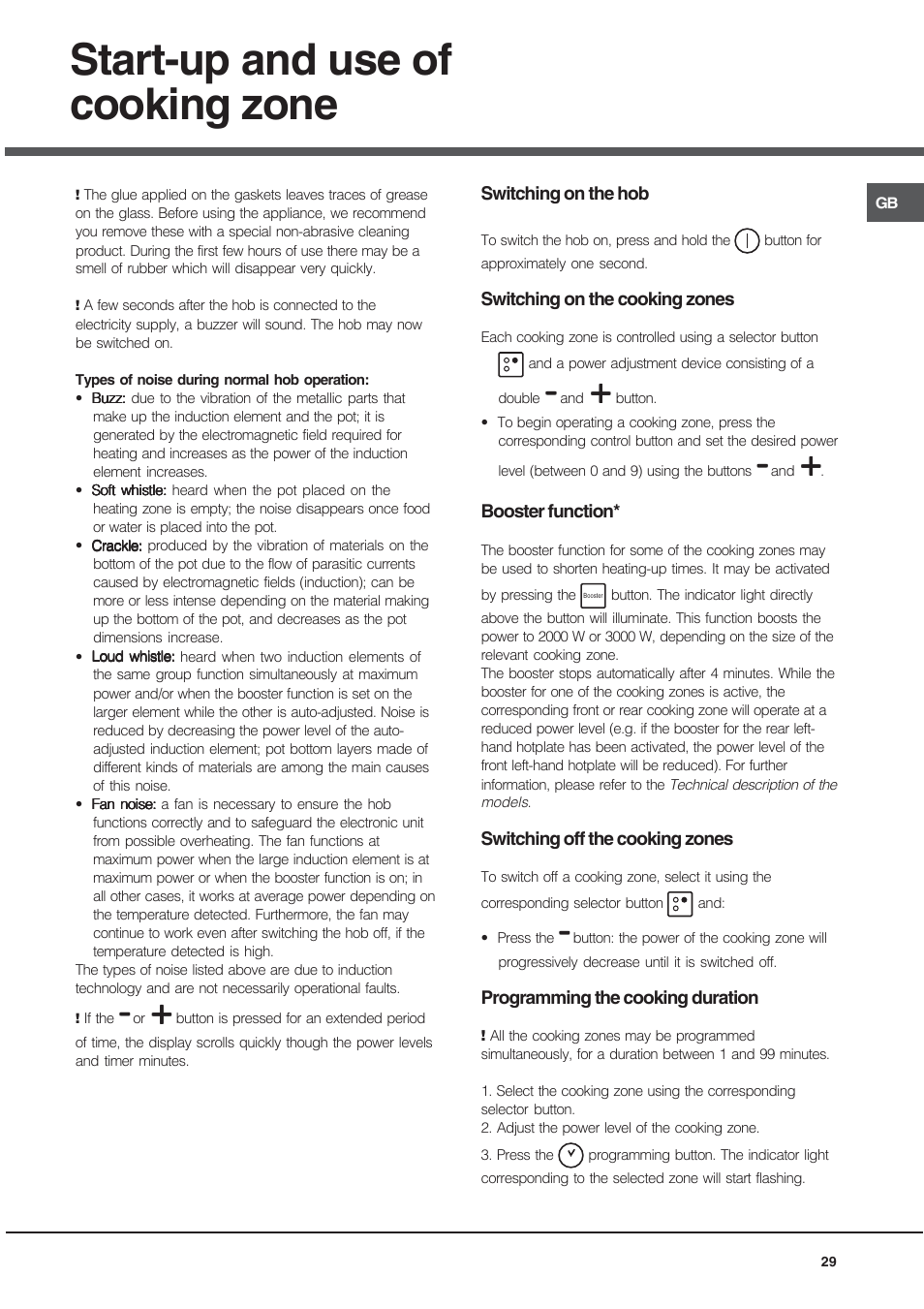 Start-up and use of cooking zone | Hotpoint Ariston CE6IFA.T X F-HA S User Manual | Page 29 / 64