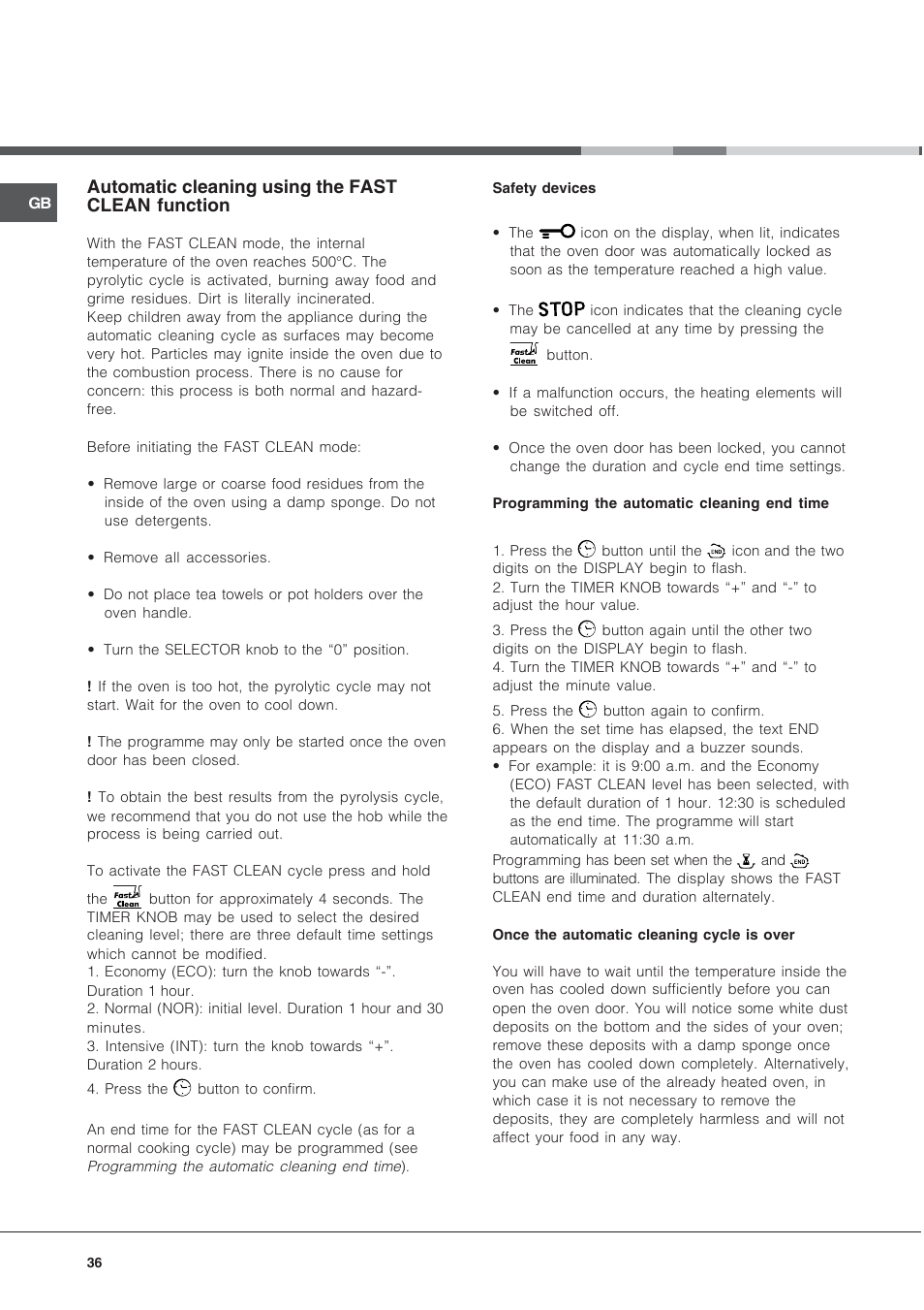 Automatic cleaning using the fast clean function | Hotpoint Ariston CE6IFA.T X F-HA S User Manual | Page 36 / 64