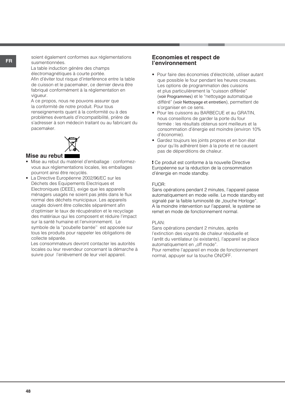 Mise au rebut, Economies et respect de l’environnement | Hotpoint Ariston CE6IFA.T X F-HA S User Manual | Page 48 / 64