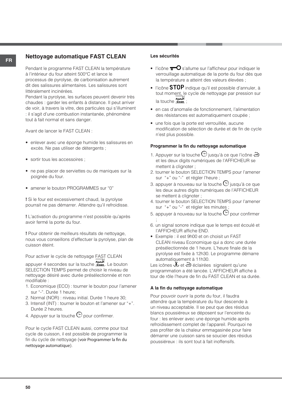 Nettoyage automatique fast clean | Hotpoint Ariston CE6IFA.T X F-HA S User Manual | Page 50 / 64