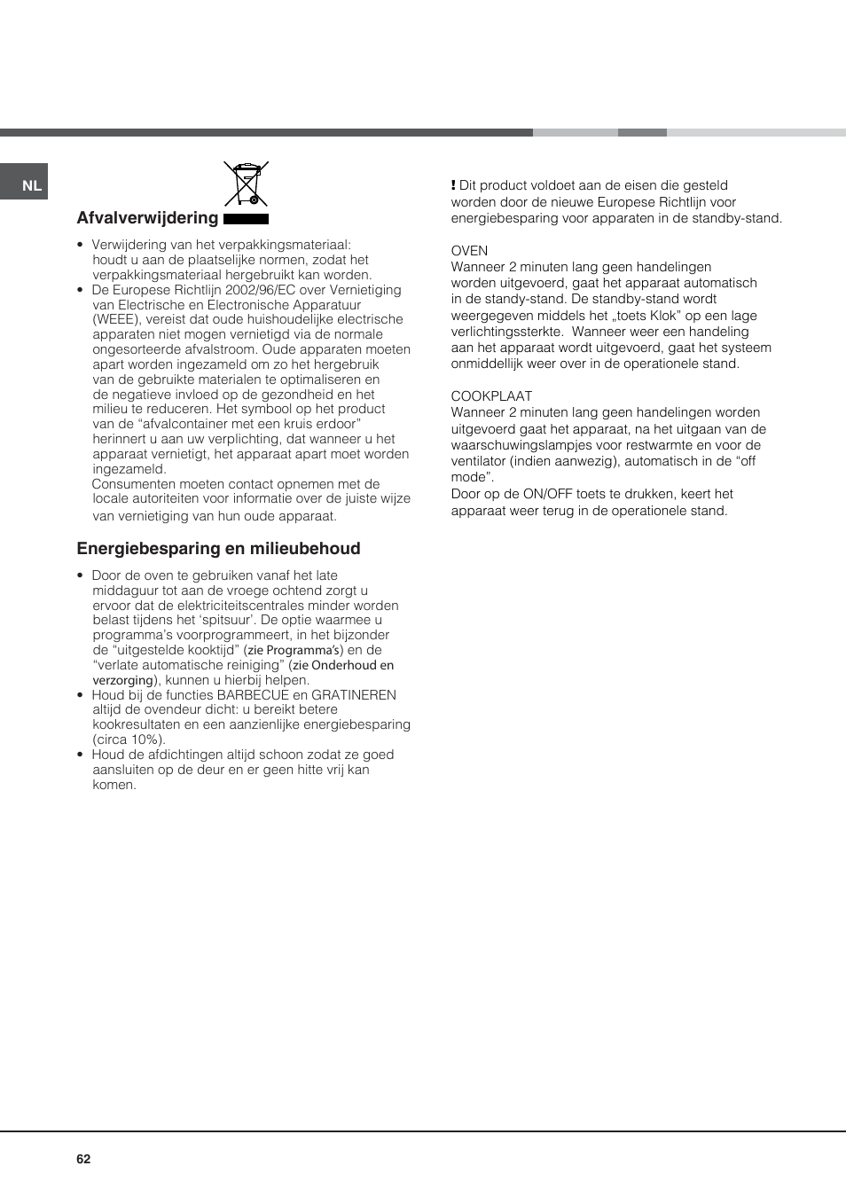 Afvalverwijdering, Energiebesparing en milieubehoud | Hotpoint Ariston CE6IFA.T X F-HA S User Manual | Page 62 / 64