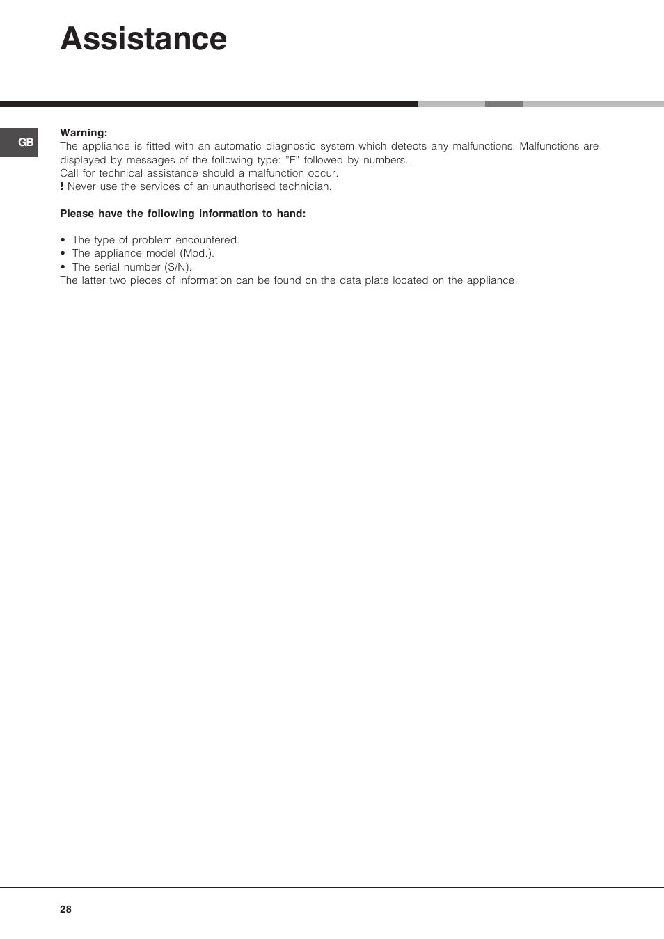 Assistance | Hotpoint Ariston Luce FK 89 P X-HA User Manual | Page 28 / 72