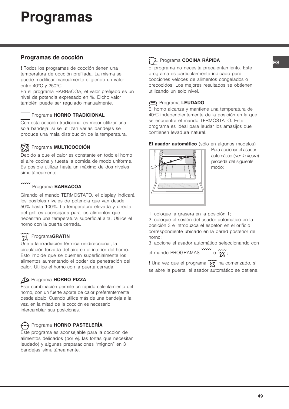 Programas | Hotpoint Ariston Luce FK 89 P X-HA User Manual | Page 49 / 72