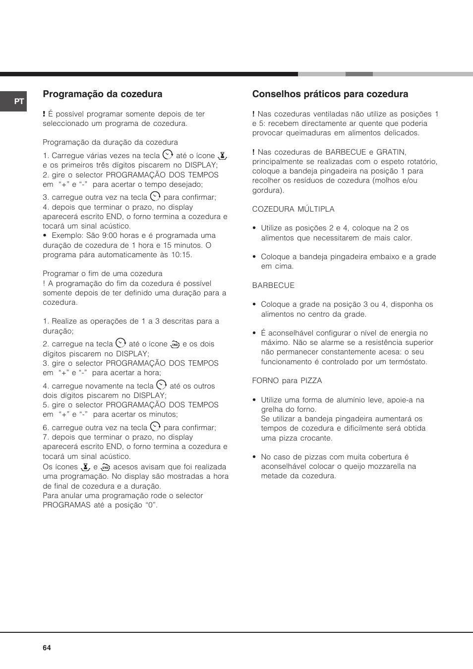 Programação da cozedura, Conselhos práticos para cozedura | Hotpoint Ariston Luce FK 89 P X-HA User Manual | Page 64 / 72