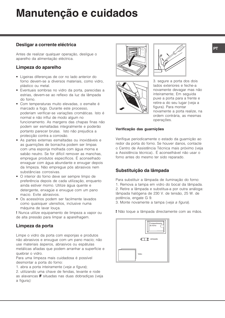 Manutenção e cuidados | Hotpoint Ariston Luce FK 89 P X-HA User Manual | Page 67 / 72