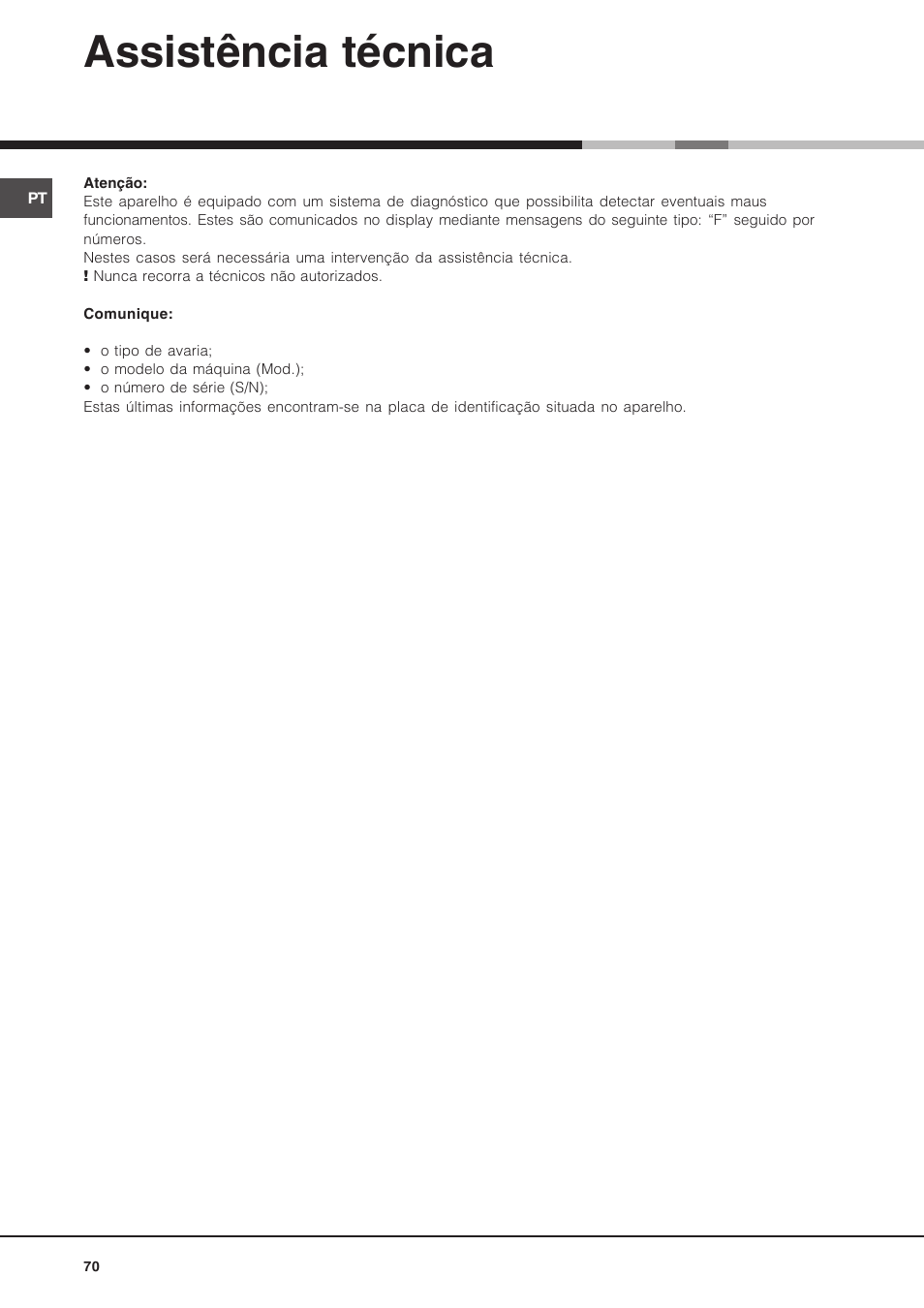 Assistência técnica | Hotpoint Ariston Luce FK 89 P X-HA User Manual | Page 70 / 72