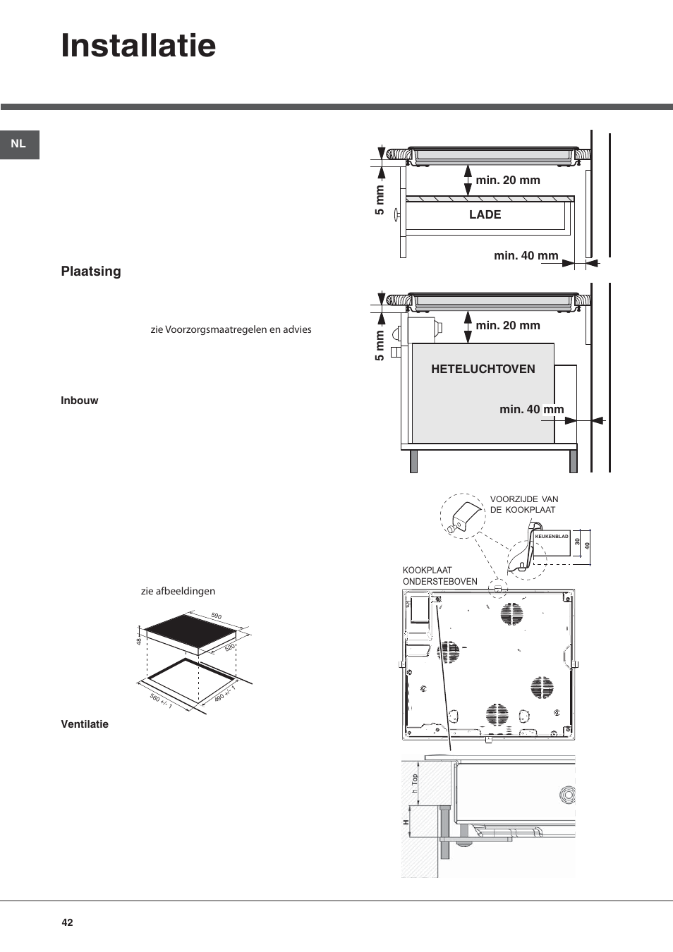 Installatie, Plaatsing | Hotpoint Ariston KRM 640 C User Manual | Page 42 / 76