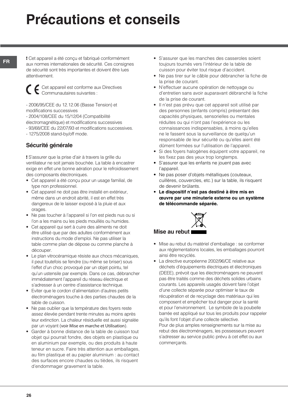 Précautions et conseils | Hotpoint Ariston KRO 642 TO B User Manual | Page 26 / 84