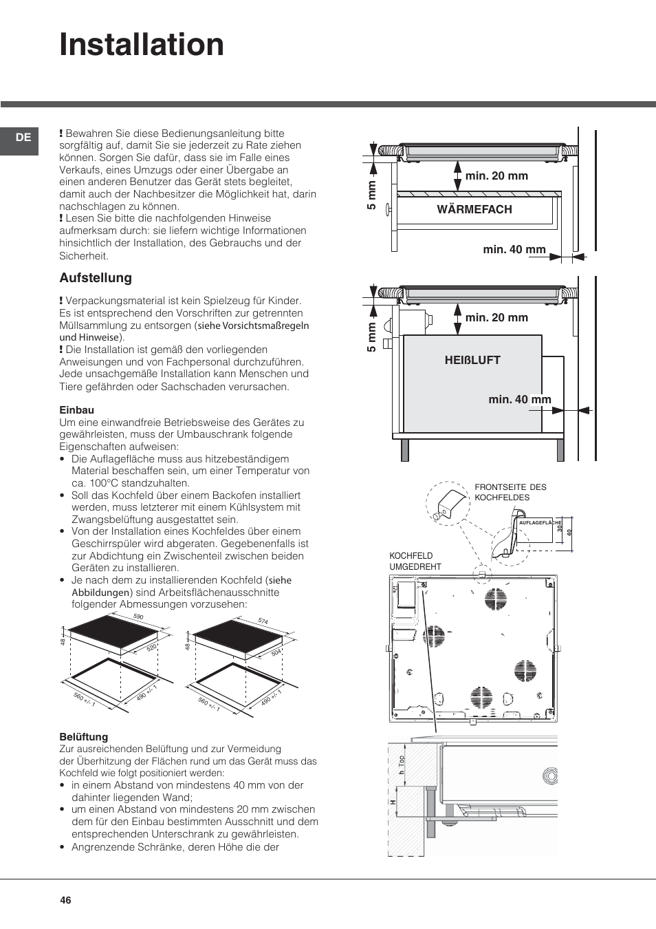 Bez nazwy-6, Installation, Aufstellung | Hotpoint Ariston KRO 642 TO B User Manual | Page 46 / 84