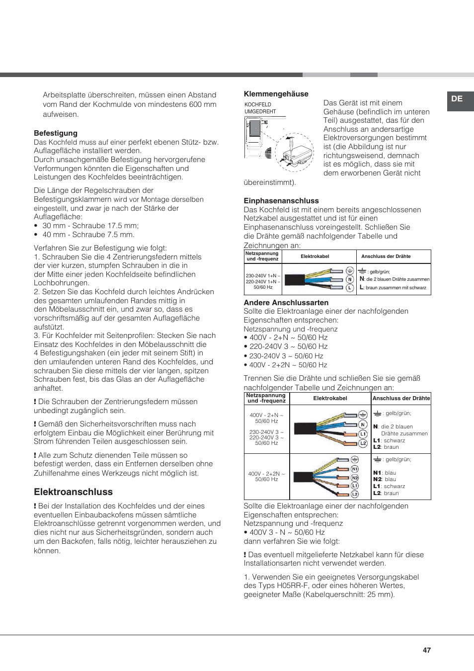 Elektroanschluss | Hotpoint Ariston KRO 642 TO B User Manual | Page 47 / 84