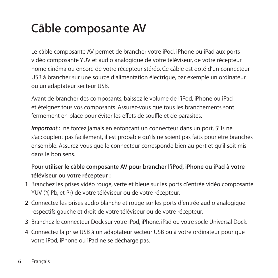 Câble composante av | Apple Cable de AV por componentes User Manual | Page 6 / 16