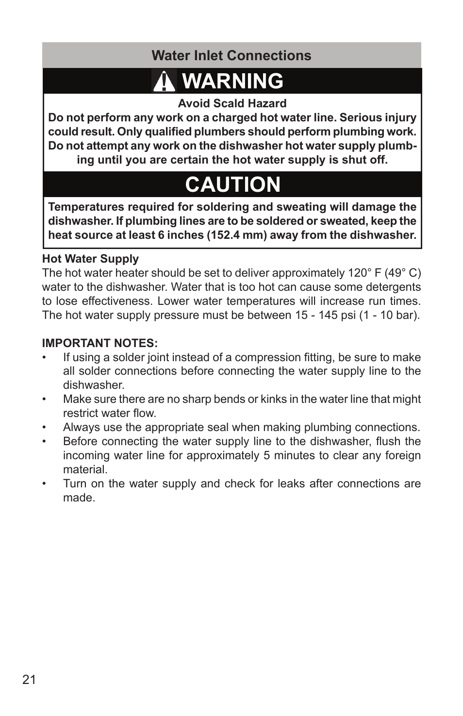 Warning caution | Bosch SHX65T55UC User Manual | Page 22 / 88