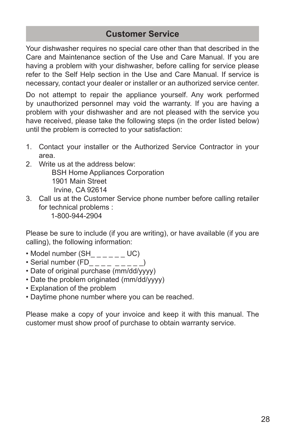 Customer service | Bosch SHX65T55UC User Manual | Page 29 / 88