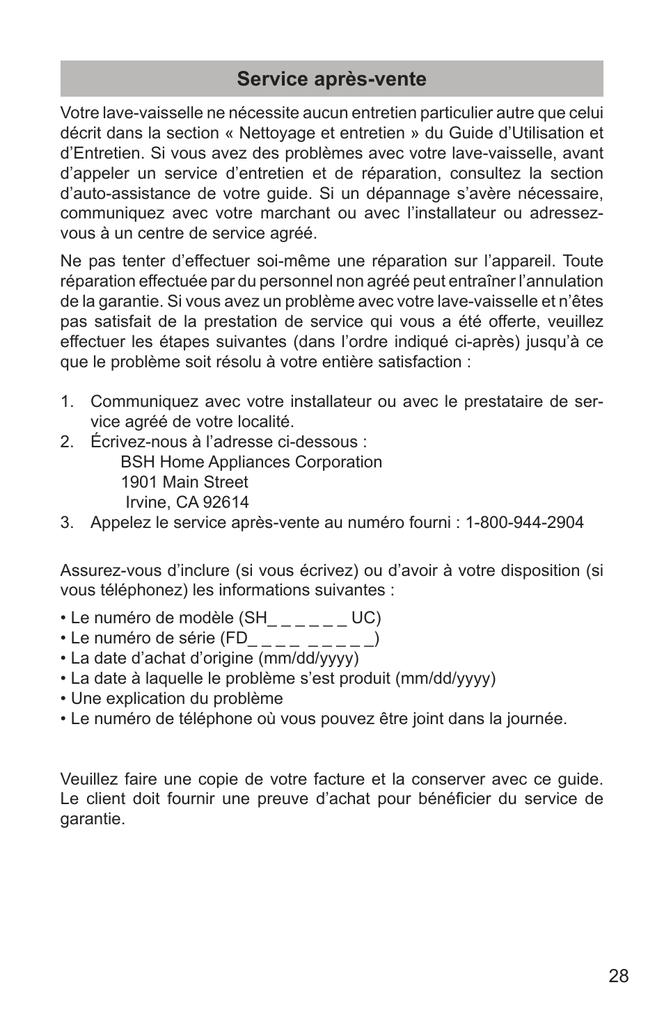 Service après-vente | Bosch SHX65T55UC User Manual | Page 57 / 88