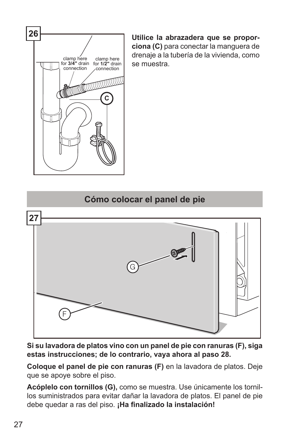 26 cómo colocar el panel de pie | Bosch SHX65T55UC User Manual | Page 84 / 88