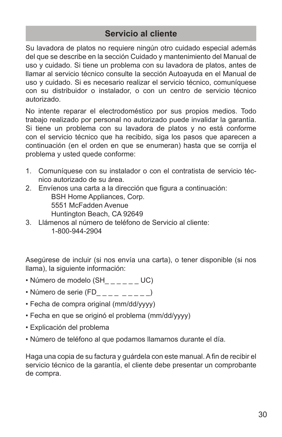 Servicio al cliente | Bosch SHX65T55UC User Manual | Page 87 / 88