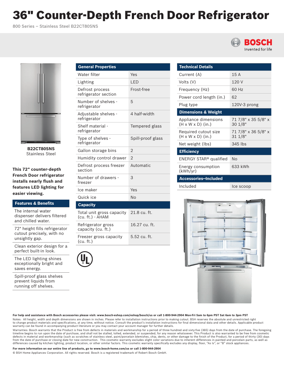 Bosch B22CT80SNS User Manual | 2 pages