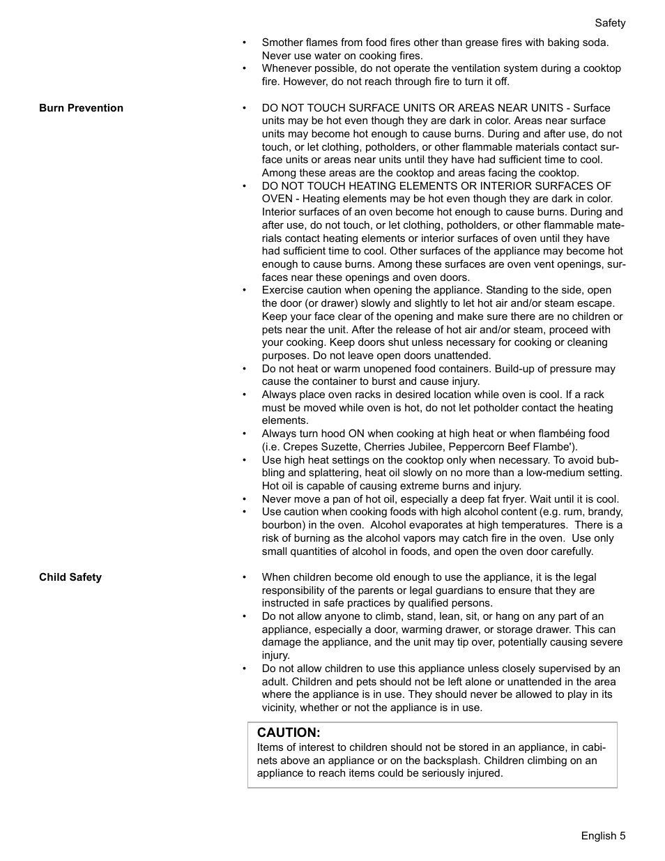 Burn prevention, Child safety | Bosch HDS7052U User Manual | Page 9 / 60