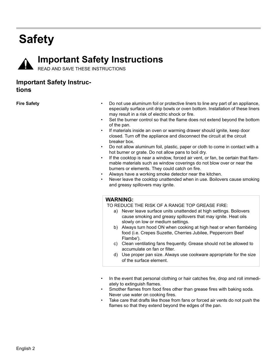Safety, Important safety instructions, Fire safety | Important safety instruc- tions | Bosch HDI7282U User Manual | Page 4 / 56