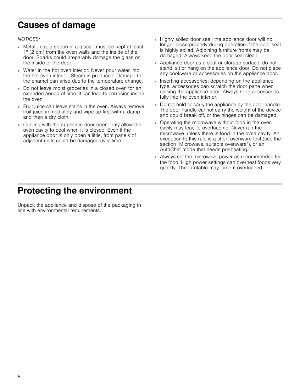 Causes of damage, Notices, Protecting the environment | Bosch HMV3062U User Manual | Page 8 / 52