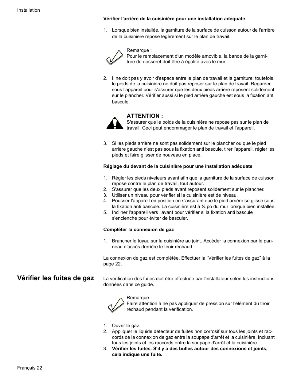 Vérifier les fuites de gaz, Ouvrir le gaz | Bosch HDI7282U User Manual | Page 50 / 80