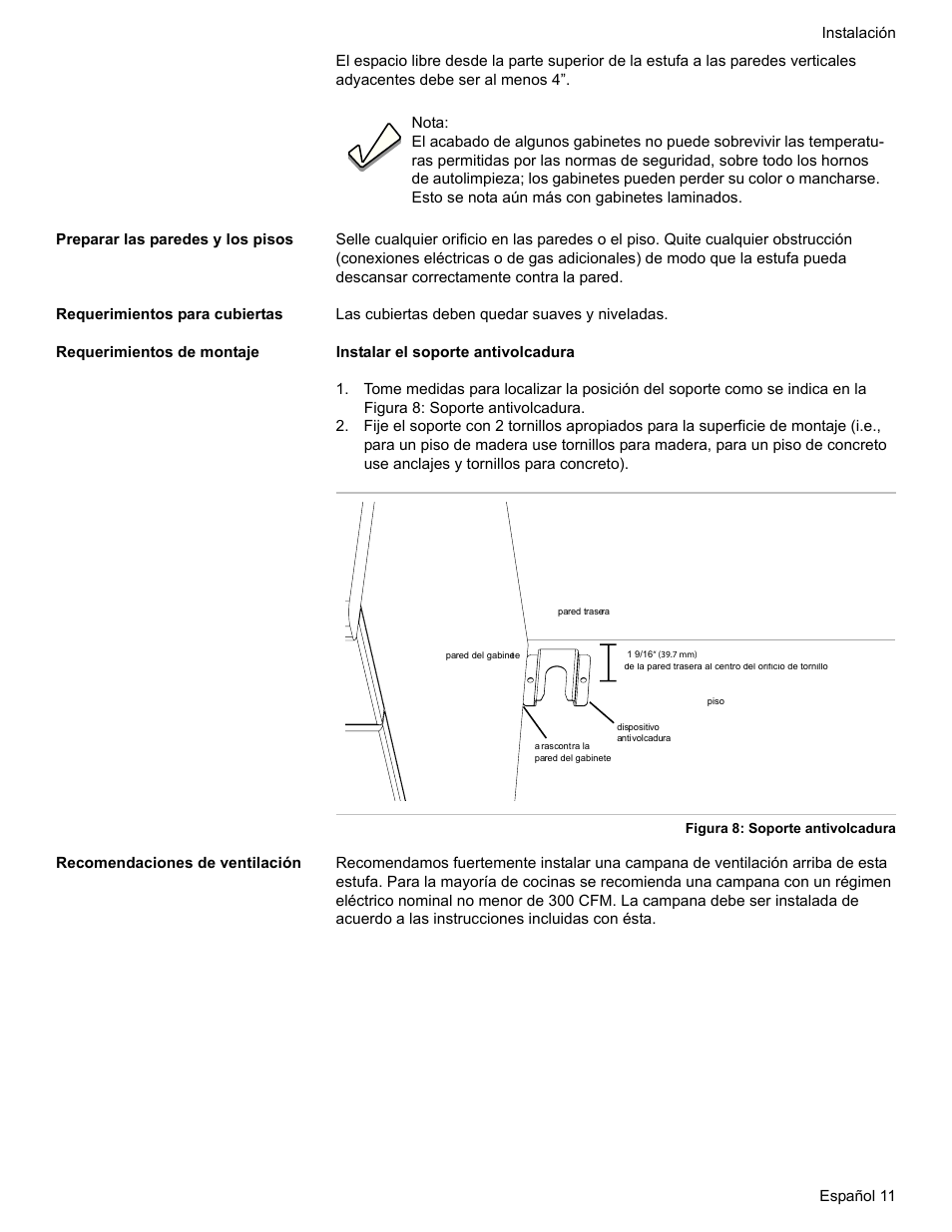 Preparar las paredes y los pisos, Requerimientos para cubiertas, Requerimientos de montaje | Recomendaciones de ventilación | Bosch HDI7282U User Manual | Page 65 / 80