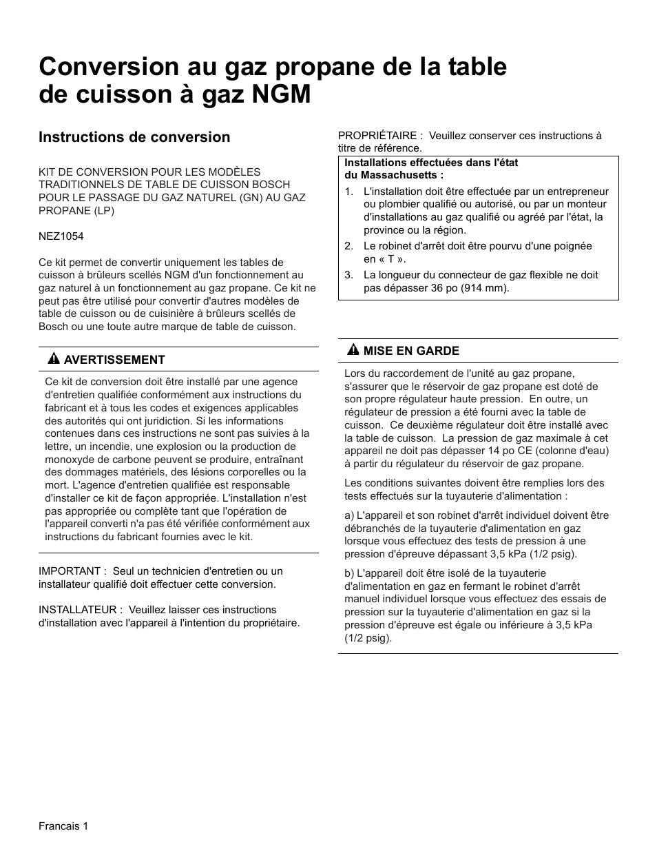 Instructions de conversion | Bosch NGM8055UC User Manual | Page 10 / 24